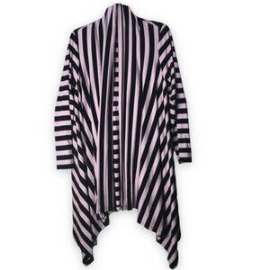 Brian Bailey Striped Long Made Canada Open Duster Cardigan Oversized Stretch XL